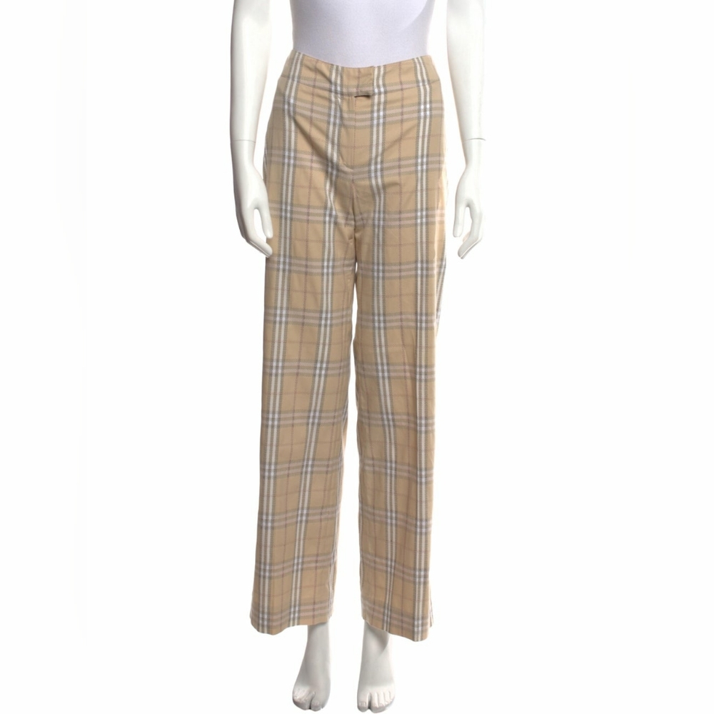 BURBERRY CHECK PLAID WIDE LEG PANTS